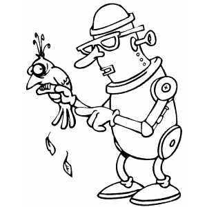 Robot With Bird coloring page