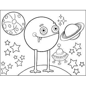 Round Space Alien coloring page