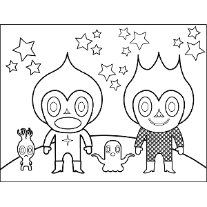 Space Alien Family coloring page