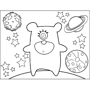Space Alien One-Eyed Teddy Bear coloring page