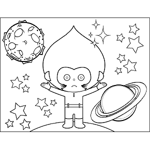 Space Alien Teardrop Head coloring page
