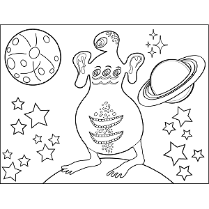Space Alien Two Mouths coloring page