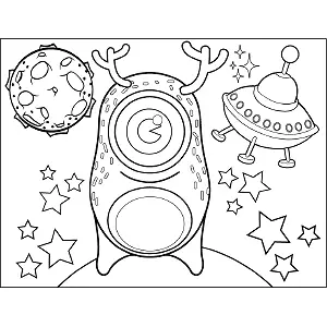 Space Alien with Big Antlers coloring page