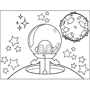 Space Alien with Bubble coloring page