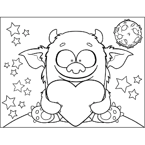 Space Monster with Heart coloring page