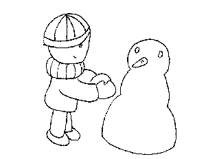 Boy Building a Snowman Coloring Page