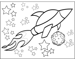 Rocketship and Flame coloring page