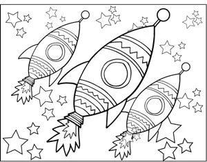 Rocketship and Stars coloring page