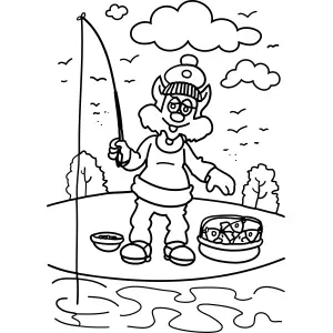 Cat Goes Fishing coloring page