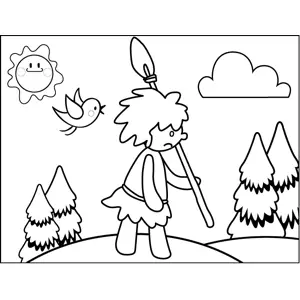 Sad Caveman with Spear coloring page