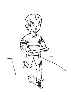 Boy Riding Razor Scooter coloring page
