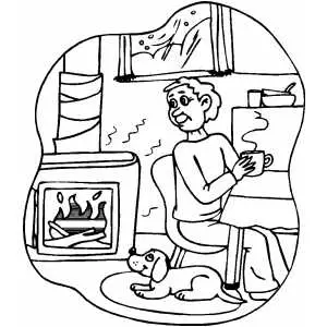 Sitting By The Fireplace coloring page